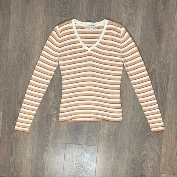 Tommy Hilfiger Women's Stripe Sweater V-neck Pullover Vintage 2000 Preppy Size M - Picture 7 of 16